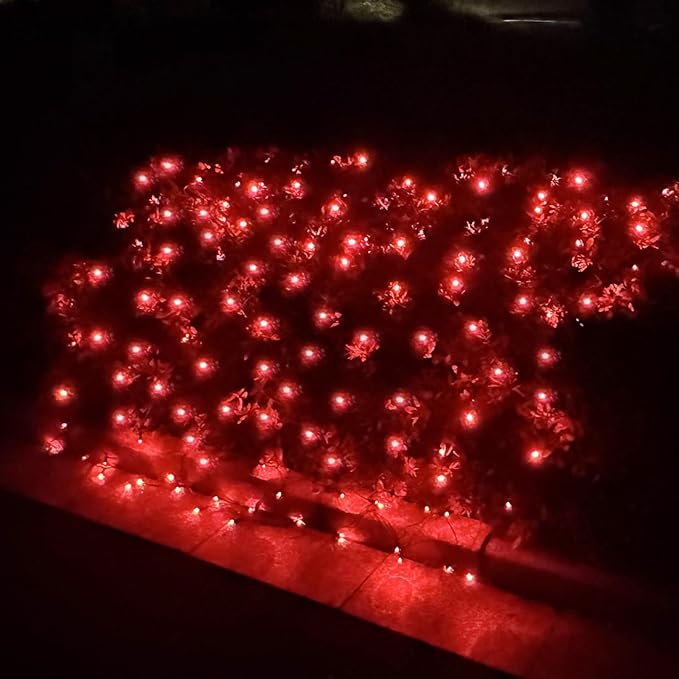 LED Christmas Net Lights Outdoor UL Certified 144LED 6ftx6ft Green Wire Connectable Waterproof Mesh Light for Christmas Party Yard Shrubs and Bushes Decorations (Red)