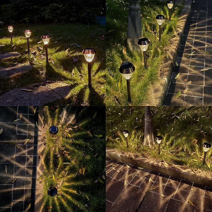 Vintage Solar Lights Outdoor Glass &amp Metal Solar Pathway Lights 4 Pack IP65 Waterproof Warm White Garden Lights for Walkway Yard Patio Driveway