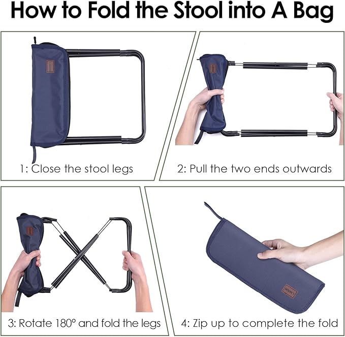 MOONCY Portable Stool 13 Inch Small Folding Stool for Adults Ultralight Blue Camping Stools for Hiking and Fishing Hold Up to 265 LBS