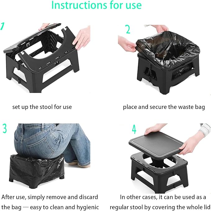 Portable Potty Camping Toilet Emergency Toilet for Car Foldable Stool Portable for Outdoor Camping Fishing Traffic Jams