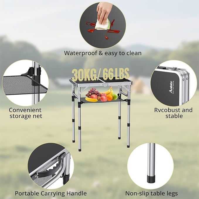 Anbte Ultralight Camping Cot Save Effort Comfortable Camping Bed Supports 350 Lbs with Side Pocket &amp Folding Camping Table Aluminum 24 x 16 Adjustable Height