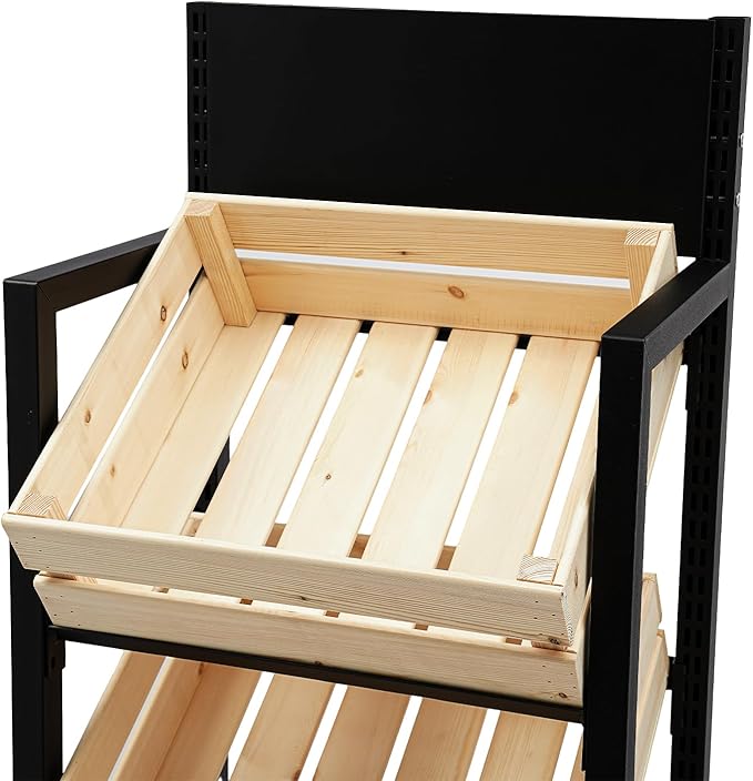 Wood Fruit and Vegetable Storage Rack 4-Tier Narrow Snack Rack Stand Farmers Market Stand for Kitchen Store Supermarket