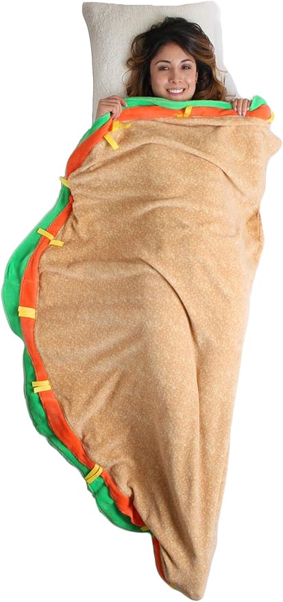 Gilbins Plush Ultra-Soft Fleece Snuggle-in Sleeping Bag Blanket for Lounging Sleepovers Gifts Camping &amp Car Trips (Taco Blanket)