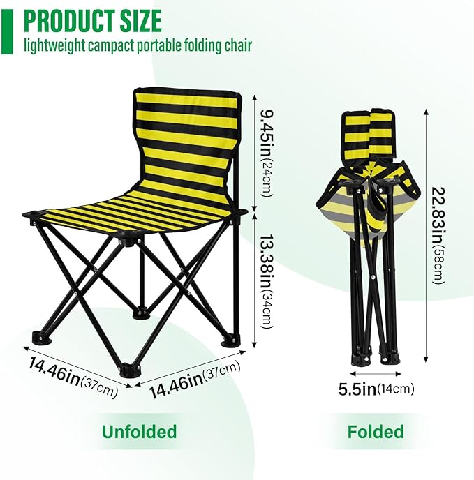 Yellow Black Strips Folding Camp Chairs Ultralight Portable Chairs for Adults Includes Carry Bag Travel Chairs for Adults for Traveling Outside