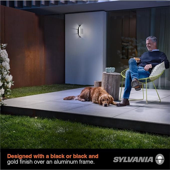 Sylvania Wall Mount Round LED Light Sconce 12.5W 5 CCT (2700/3000/3500/4000/5000K) 80 CRI 450 LMS Black with Sensor - 1 Pack (63472)