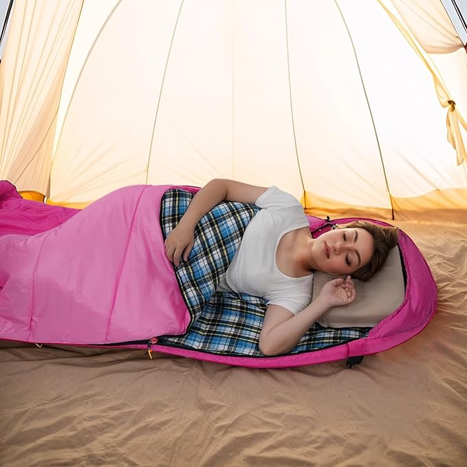 Cotton Flannel Lined Sleeping Bag for Adults Teens Kids Cold Weather &amp Warm 3 Seasons Lightweight Compact Camping Essentials Equipment Hiking Outdoor Travel