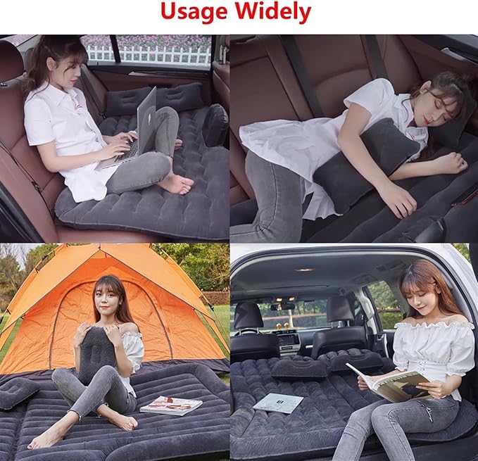 Camping Inflatable Mattress Car Inflatable Travel Mattress Car Back Seat Inflatable Bed Outdoor Camping Sleeping Mat Flocked PVC Inflatable Mattress