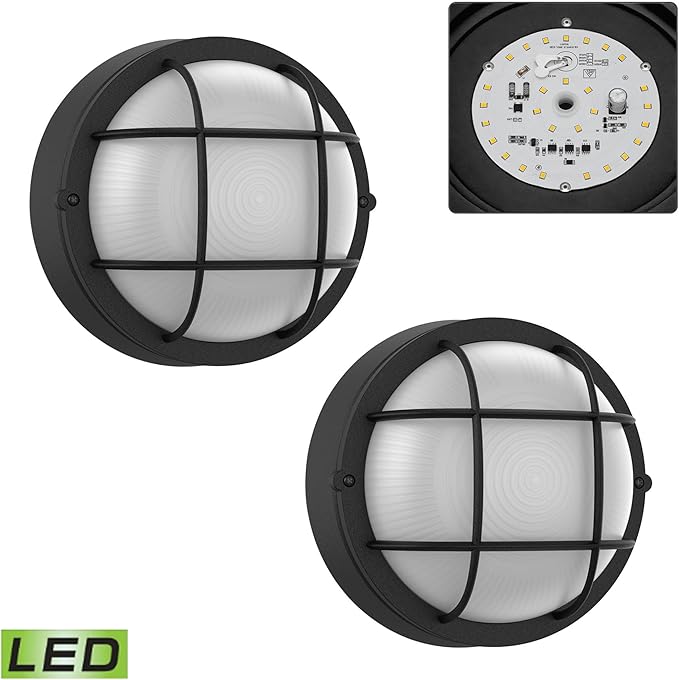 8 Inch Black Round Bulkhead LED Light Set of 2Nautical Outdoor Lights Black Round LED Sauna Light 3000K1500LM15W Outdoor 8 Nautical Bulkhead Wall Lights