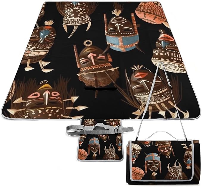 African Ritual Ethnic Tribal Beach BlanketPortable Waterproof Picnic Blanket58.3''x 58.3'' Extra Large Picnic Mat for BeachCamping Grass Lawn Park Accessorie for Festival BBQ