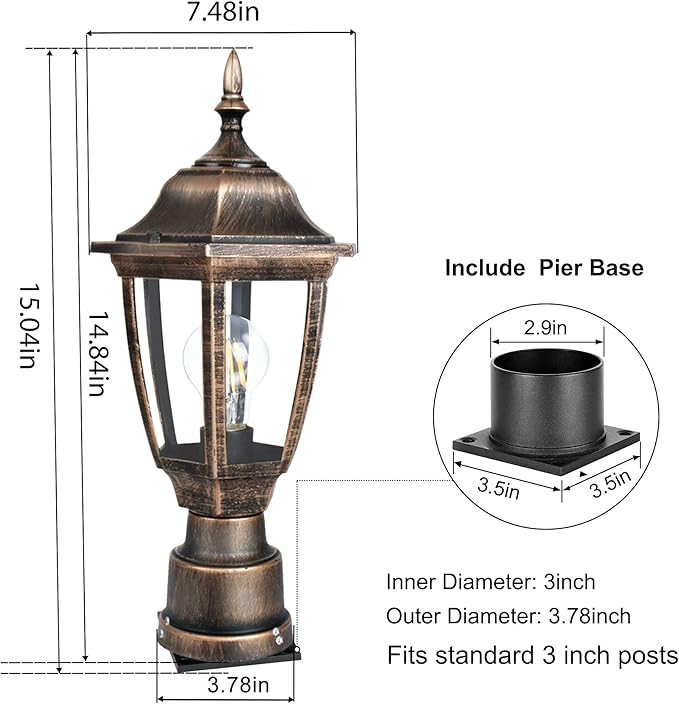 FUDESY Outdoor Post Lights Electric Exterior Lamp Post Light Fixture with Pier Mount Base LED Bulb Included Anti Corrosion Plastic Materials 2-Pack Pole Lanterns for Garden Patio Pathway
