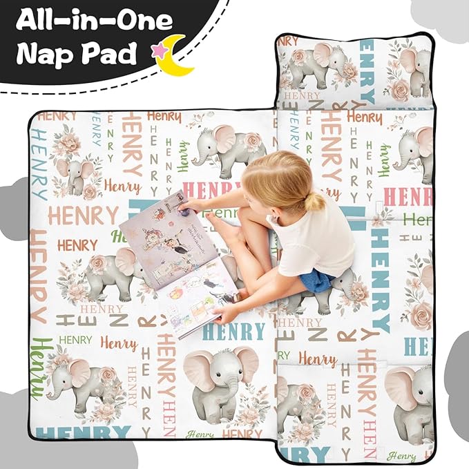 Personalized Toddler Nap Mat – Custom Name Sleeping Bag with Pillow &amp Blanket Roll-Up All-in-One Nap Mats