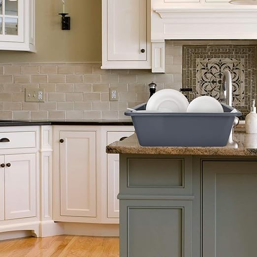 6 Pack 7 L Smal Plastic Bus Tub Restaurant Commercial Bus Tote Utility Box Plastic Dish Pans Wash Basin Tote Box Grey (12x 8.2x 4.2)