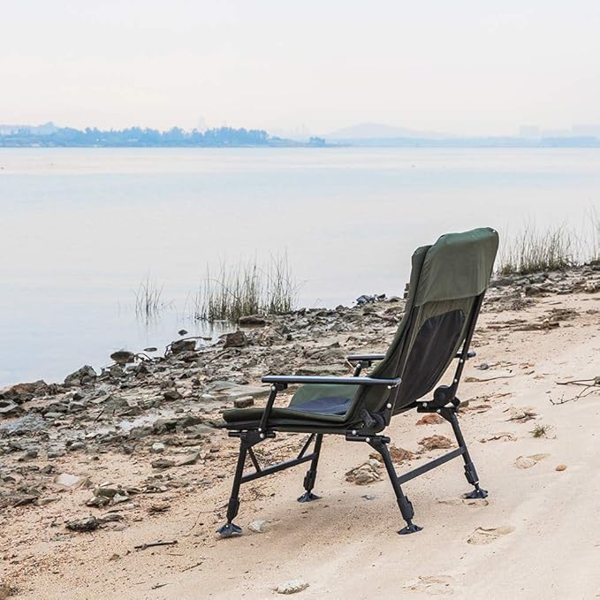 VINGLI Heavy Duty Fishing Chair with Footrest Support 440 LBS Oversized Camping Chairs with 160° Adjustable High Back Beach Chair for Outdoors/Yard/Forest