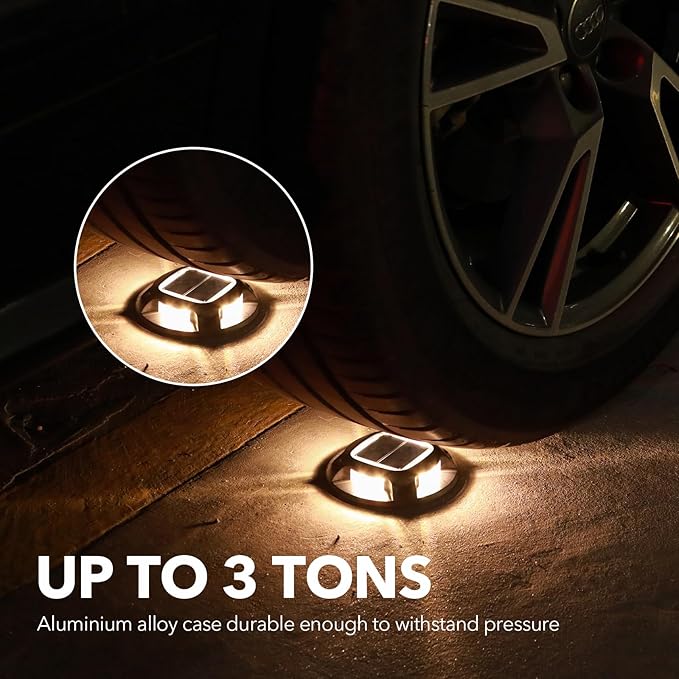 AGPTEK Solar Driveway Lights Outdoor 4 Pack 2 Color Modes LED Deck Dock Marine Waterproof Driveway Marker Lights for Step Sidewalk Stair Garden Pathway Walkway Yard (Warm White/Cool White Black)