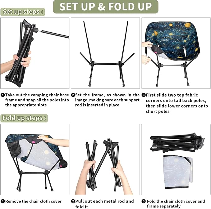 Honeybaby Folding Camping Chair Abstract Starry Sky Camping Chairs Lightweight Portable Chair Outdoor Foldable Chairs for Camping Travel Picnic Beach Hiking