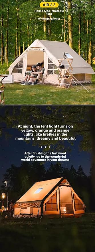 Capacity for 4-6 People Outdoor Inflatable Camping Deluxe Tent 6.3 Flat Inflatable House Oxford Cloth Tent Double Door Air Pump with Window Travel Sun Protection Waterproof Windproof Camping Tent