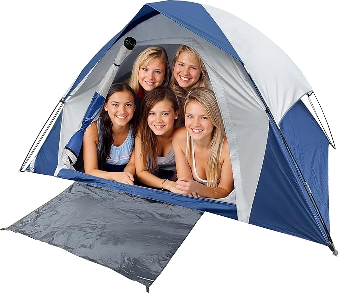 XL Tent 6 Person Dome Camping Tent Double Layer Waterproof Removable Rain Fly for Outdoor Hiking Fishing (6 People Blue)