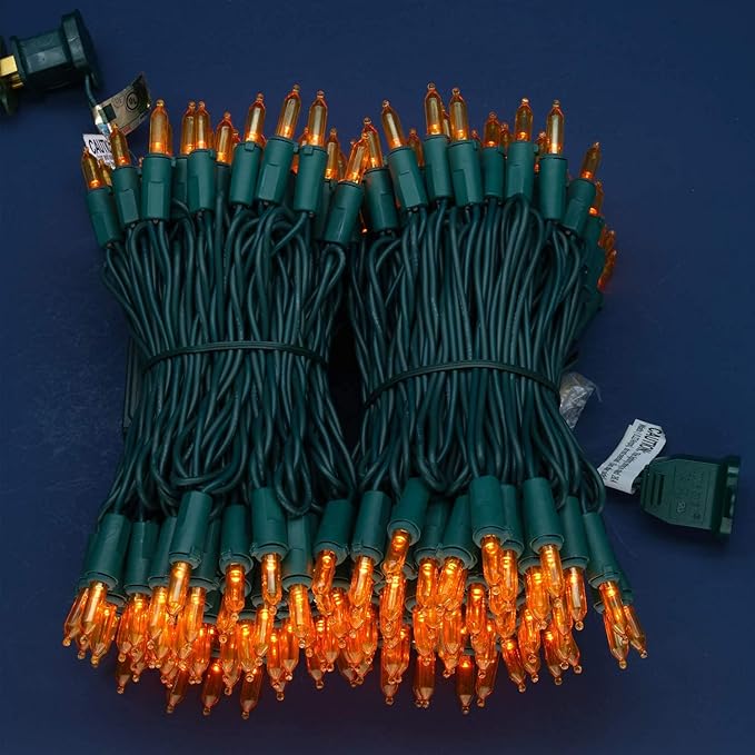 200 Count Orange LED Christmas Lights 66 ft Green Wire UL Certified Commercial Grade Holiday String Light Set (Orange)