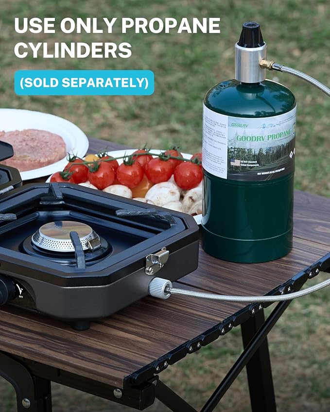 Gonex 2 Burner Propane Camping Stove with Griddle &amp Grates Portable Foldable Cooking Stove with Total 16000 BTU Two Piezo Ignition Adjustable Burners for Camping Patio Emergency Hiking (Blac