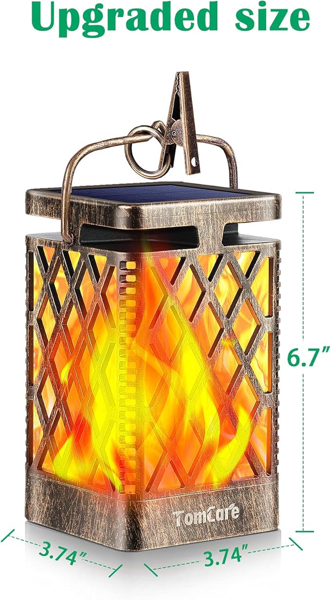 TomCare Solar Lights Outdoor Flickering Flame Solar Lantern Outdoor Hanging Lanterns Decorative Outdoor Lighting Solar Powered Waterproof LED Flame Lights for Patio Garden Deck 2 Pack(Bronze)