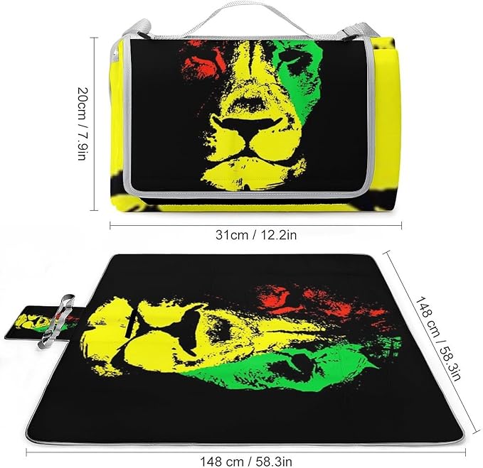 Rasta Colors Lion Waterproof Outdoor Picnic Blanket Sandproof Beach Mat for Camping Hiking Grass Travelling