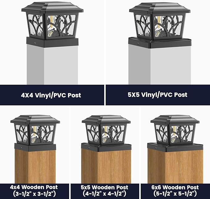 SIEDiNLAR Solar Post Cap Lights Outdoor 4 Modes 40 LEDs Aluminum Glass Fence Post Light for 4x4 5x5 6x6 Vinyl Wooden Posts Patio Deck Decor Warm White &amp Cool White Dynamic Lighting Black (4 Pack)