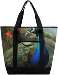 Insulated Shopping BagLarge Reusable Cooler Bags Colorful Peacock Printed Foldable Shopping BagTravel Waterproof Shoulder Bag