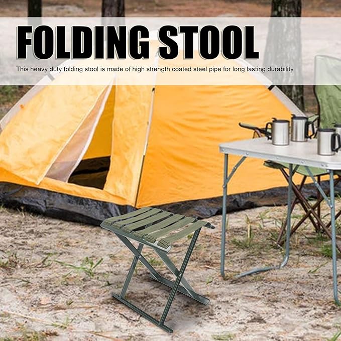 gernie Folding Stool Portable Heavy Duty Camping Stool Hold up to 600 lbs Outdoor Portable Chair Compact Folding Chair for Camping Fishing Walking Hiking Gardening and Beach (A)