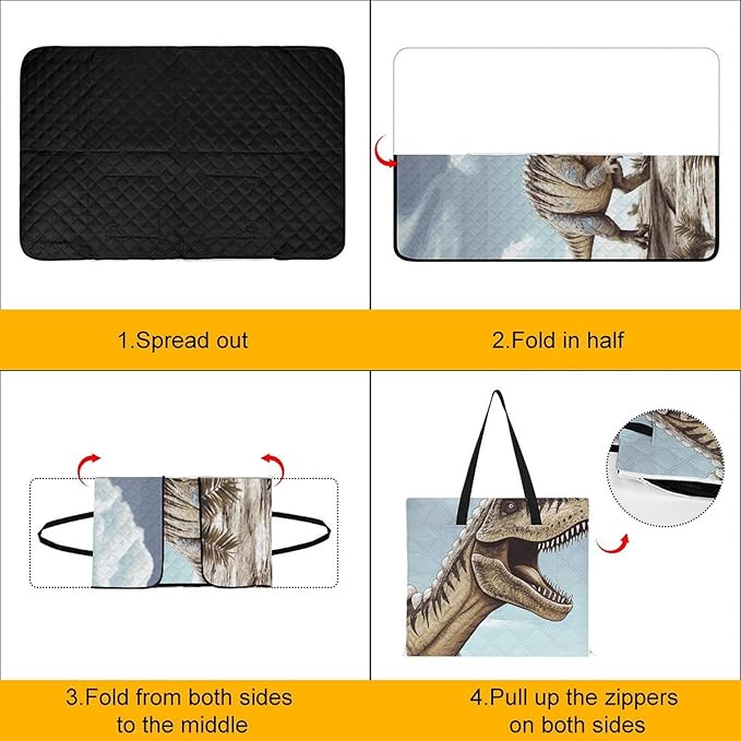 Zipper Dinosaur Walking Style Picnic Mat Suitable for Travel Camping Park Or Home Use