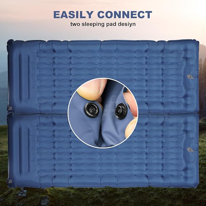 Camping Sleeping Pad with Pillow: Extra Thick 4.7 Inch Ultra-Light Self Inflating Airpad Most Comfortable Inflatable Sleep Mattress with Foot Pump for Backpacking Camp Hiking Tent (Navy Blue)