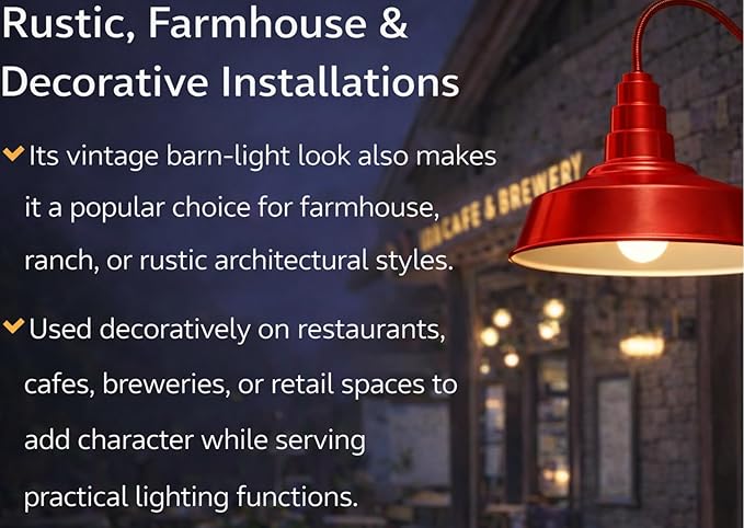 AGB102-AS20-RED Gooseneck Barn Light - RED Outdoor Dome with Incandescent Downlight | Wall-Mount Fixture for Patios Gardens Pathways and Large Outdoor Living Spaces