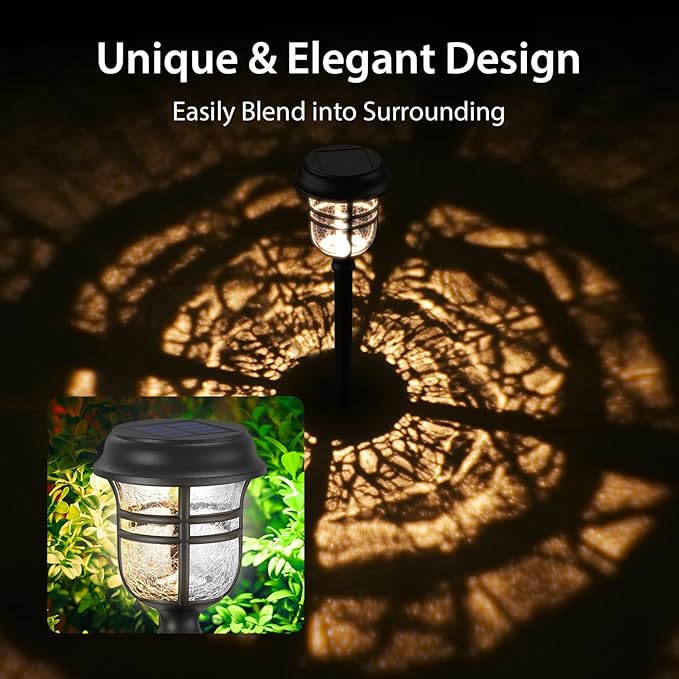 XMCOSY+ Solar Pathway Lights Outdoor Waterproof IP65-2 Lighting Modes LED Solar Powered Garden Lights Glass Outdoor Lighting for Yard Landscape Walkway Driveway Lawn Decor (Warm White &amp Cool Whit