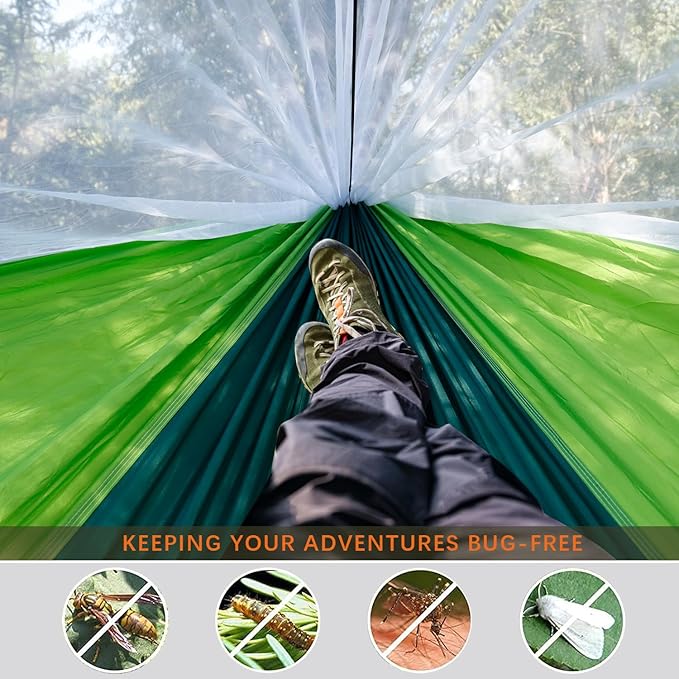 Camping Hammock - Portable Hammock with Mosquito Net Lightweight Backpacking Hammocks Swing Camping Accessories for Indoor Outdoor Beach Backyard Patio Travel Hiking