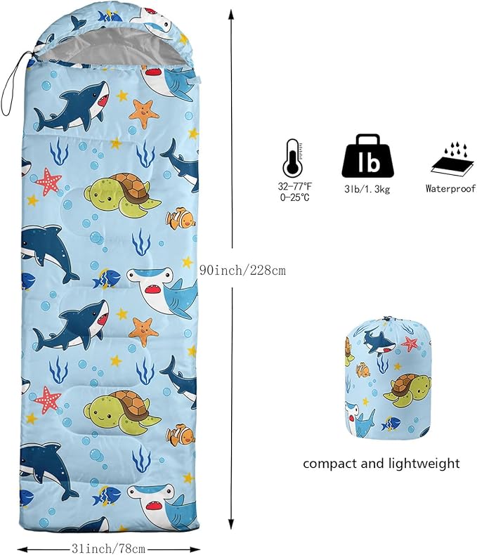Kids Sleeping Bag for Boys GirlsBasketball Print-Lightweight Warm Portable Outdoor Indoor-Waterproof Cold Weather Resistant Sleeping Bag for Camping Hiking