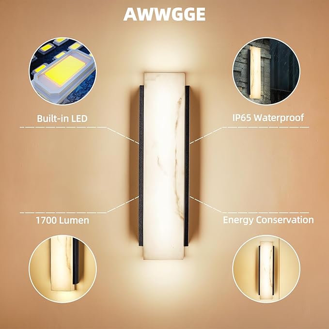 Outdoor Wall Sconce Waterproof Porch Wall Lighting Modern Outdoor Wall Lights with Acrylic Lampshade 31W Dimmable LED Exterior Lights for House Garage Patio Front Door Entryway 3000K