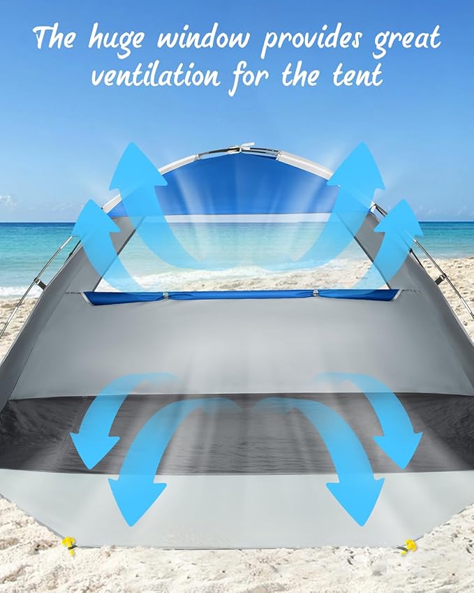 Beach Tent for 2-4 Persons Beach Tent Sun Shelter UPF50+ UV Protection Sun Shade Witch Huge Breathable Mesh Window Easy Set up for Beach Camping Fishing