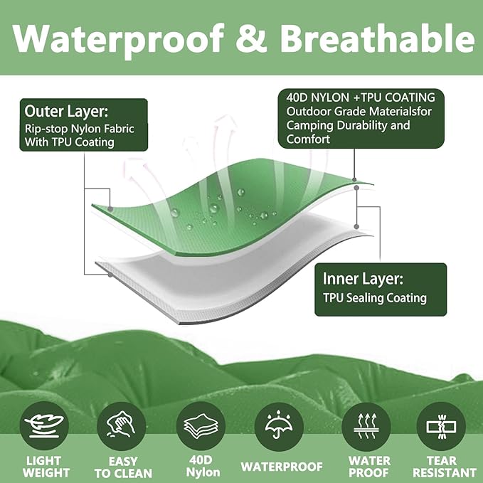 Double Sleeping Pad: Self Inflating Camping Pad Mattress for Backpacking &amp Outdoor Trips | 4 Thick for Ultimate Comfort | Lightweight &amp Compact | Sleeping Mats for Beachs Hiking &amp Car Tr