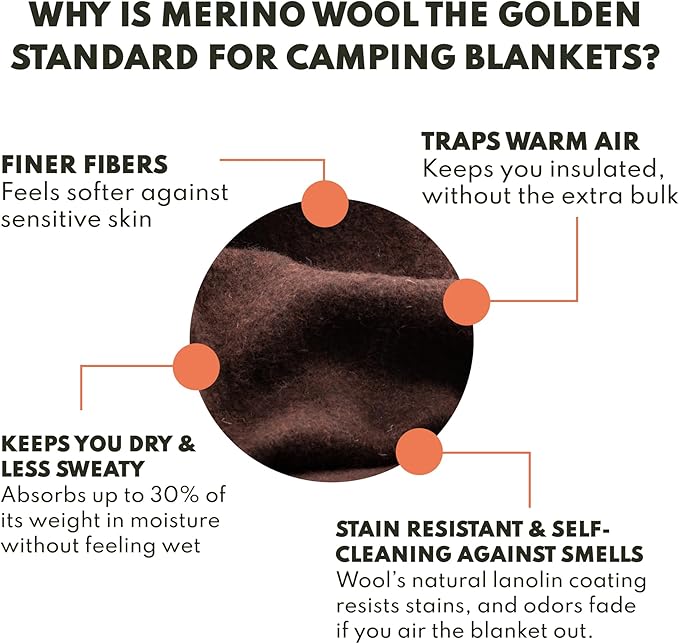 Woolly Mammoth Woolen Company Merino Wool Blanket - 80% Merino Wool - Camping Blankets for Cold Weather - Mositure-Wicking for Overlanding Hunting Emergency Kits Bushcraft (66 x 90 Bark)