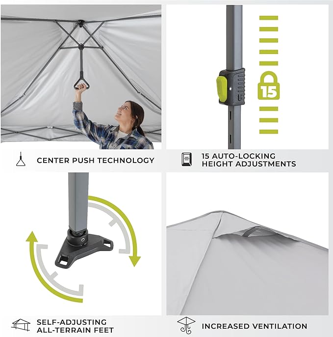 CORE 10 FT x 10 FT Instant Pop Up Canopy Tent | Portable Straight Leg Outdoor Gazebo Shelter with Wheeled Carry Bag | Perfect for Camping Beach Picnic Backyards BBQ Tailgate Patio and Party