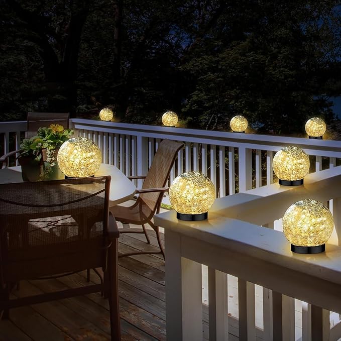 Solar Garden Lights Outdoor Waterproof 4 Pack 30 LEDs Cracked Glass Ball Light Ground Landscape Garden Decor Solar Globe Decorative for Pathway/Patio/Lawn/Yard (Warm White 3.9)