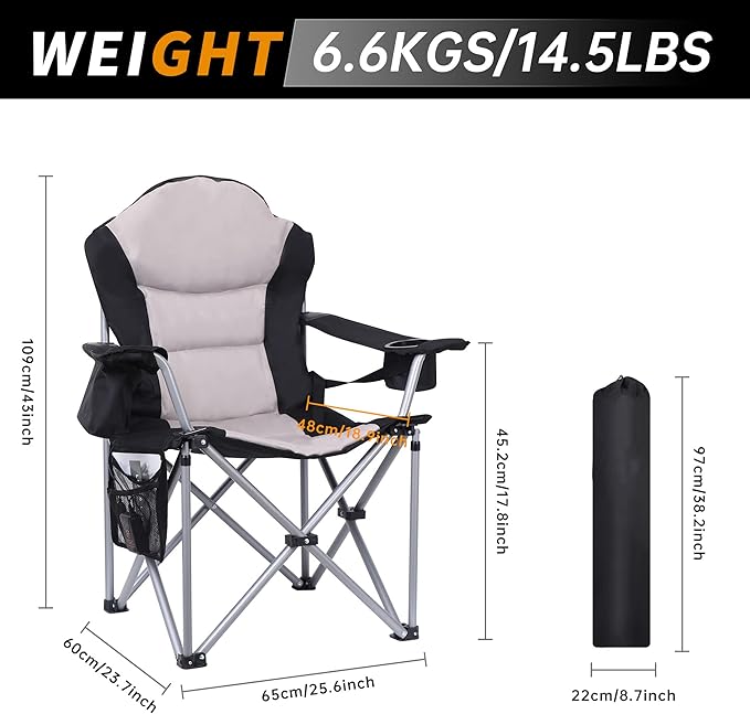 Camping Chair Folding Chair Outdoor Heated Chairs Heated Camping Chairs Adjustable Chair Back with 12V 10000mAh Battery Carry Bag Cooler Bag Cup Holder and Zippered Holder (Set of 2)