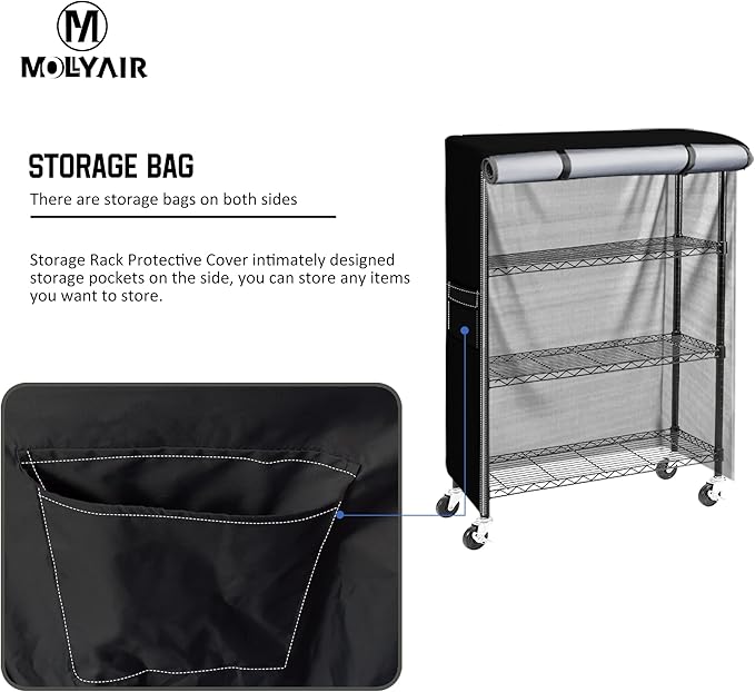 Heavy Duty 600D Oxford Wire Shelving Cover - 36 W x 18 D x 54 H - Water-Resistant Dustproof Storage Rack Protector with Dual Zippers and Secure Buckles Black