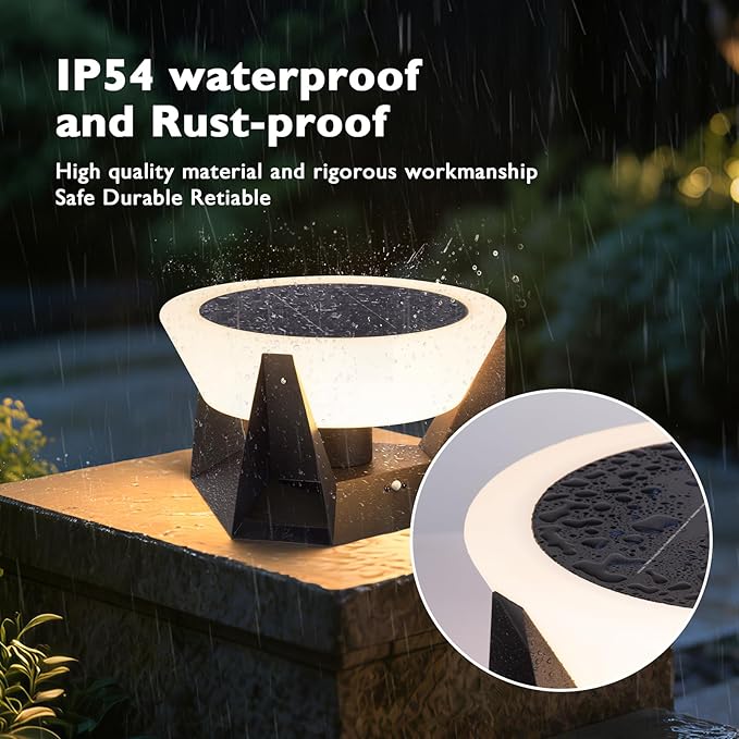 Solar Post Lights Outdoor 15x15 IP54 Waterproof Solar Lamp Post Light E26 LED Bulb Pillar Lights Outdoor Dusk to Dawn Column Lighting Lanterns for Posts Outside Deck Patio Garden Fence