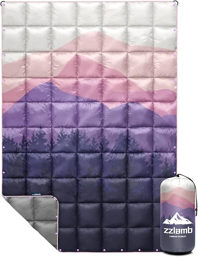 zzlamb Camping Blanket for Cold WeatherOutdoor Puffy Blanket Portable Down AlternativeWindproof Warm Cloak with SnapsCozy Quilt Backpacking Picnic RV Travel Plane Car Hammock Beach Climbing