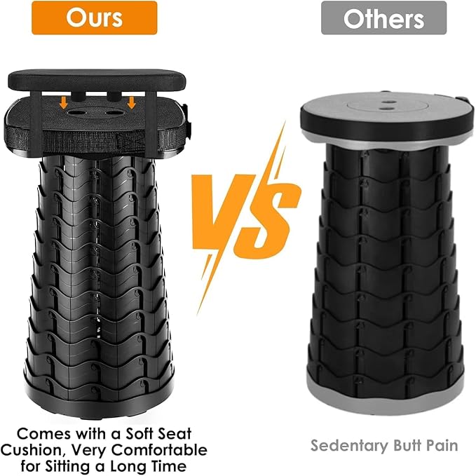 2 Pack Collapsible Stool with Soft Removable Cushion &amp Waterproof Carry Bag - Lightweight Folding Stool 485lbs Capacity Portable for Adults Camping Fishing Hiking Outdoor Travel