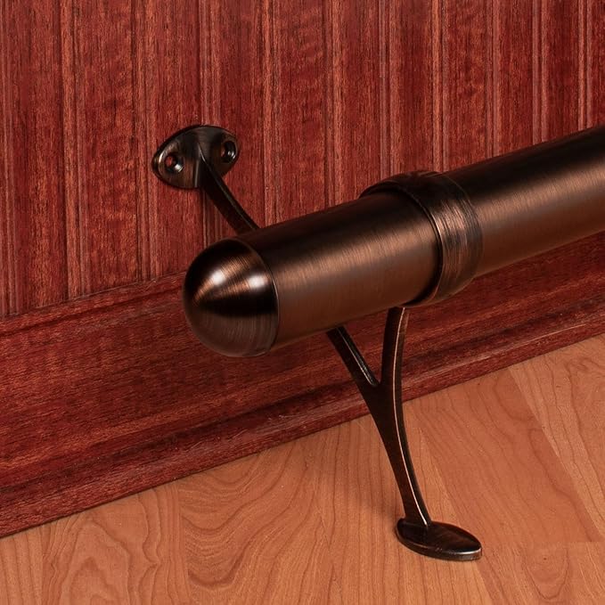 Outwater 2 Diameter x 16' Bar Foot Rail Kit – Complete Undercounter Mount Hardware and Tubing Dome End Cap Antique Copper Finish