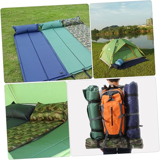 Inflatable Camping Sleeping Pad with Pillow Wear Resistant Sleep Mat Outdoor Tent Accessory for Picnic and Hiking Heat Insulation Camping Mattress