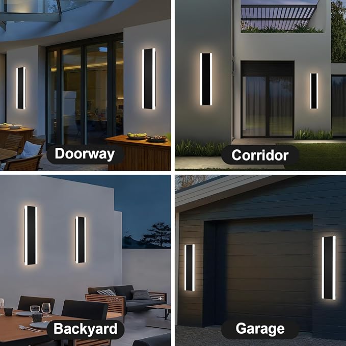 24-Inch 2-Pack Outdoor LED Wall Sonce Waterproof IP65 Modern Wall Light Fixture with Build-in Integrated LED &amp 5 Color (3000K/3500K/4500K/5000K/6000K) for Front Door Garage House