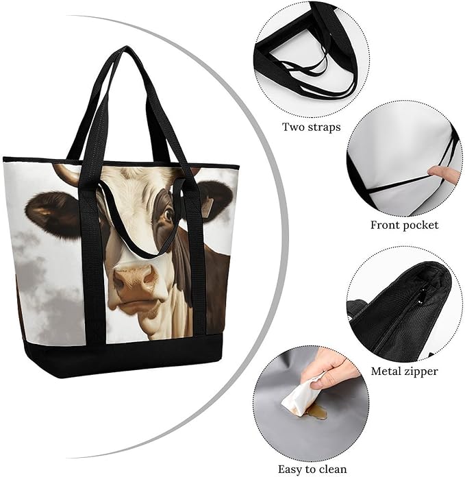 Insulated Shopping BagLarge Reusable Cooler Bags Farm Animal Cow Printed Foldable Shopping BagTravel Waterproof Shoulder Bag