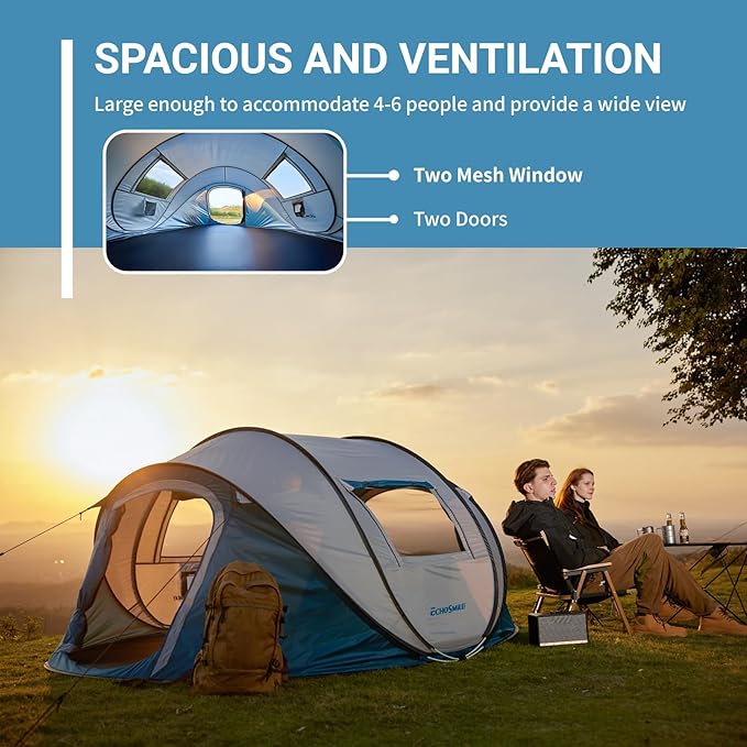 EchoSmile Instant Pop Up Camping Tent 2/4/6 Person Easy Setup Tent Water Resistant Dome Portable with Carry Bag